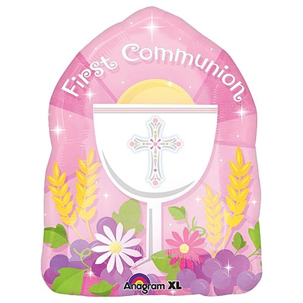 Loonballoon Religious Balloons, 18 inch BLESSED 1ST COMMUNION PINK LOON-LAB-A119100-01-A-P